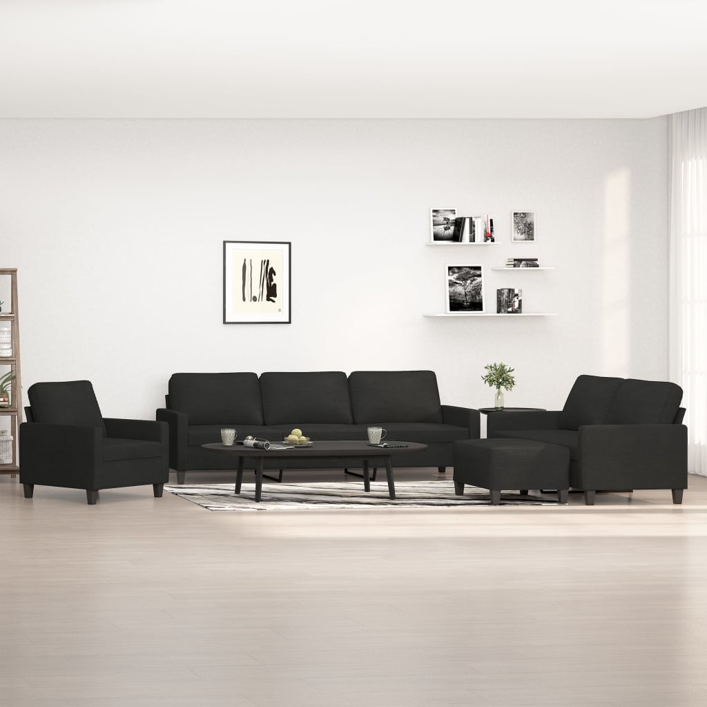 4 Piece Sofa Set with Cushions Black Fabric