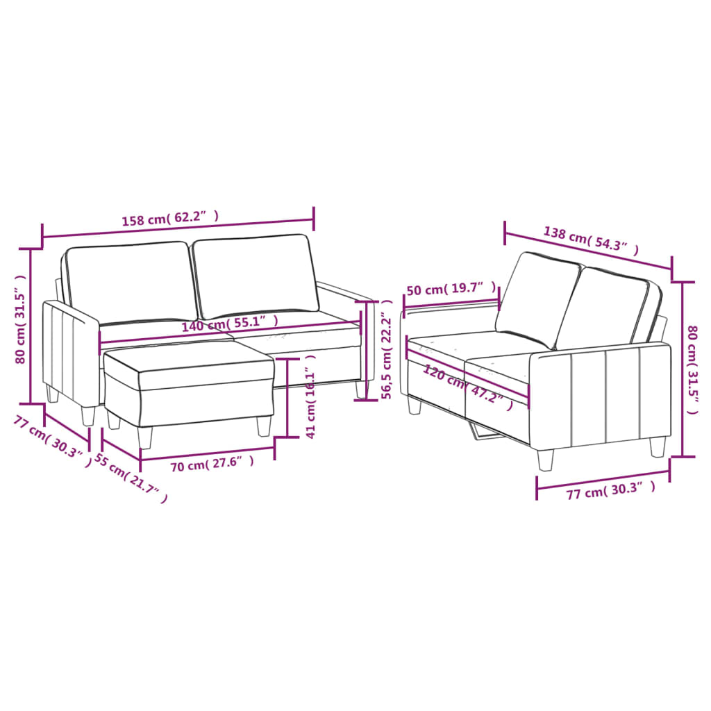 3 Piece Sofa Set with Cushions Light Grey Fabric