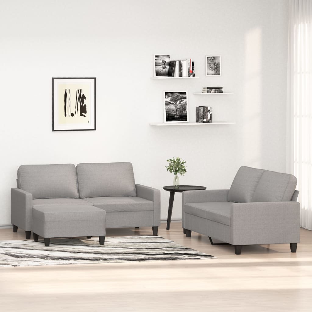 3 Piece Sofa Set with Cushions Light Grey Fabric
