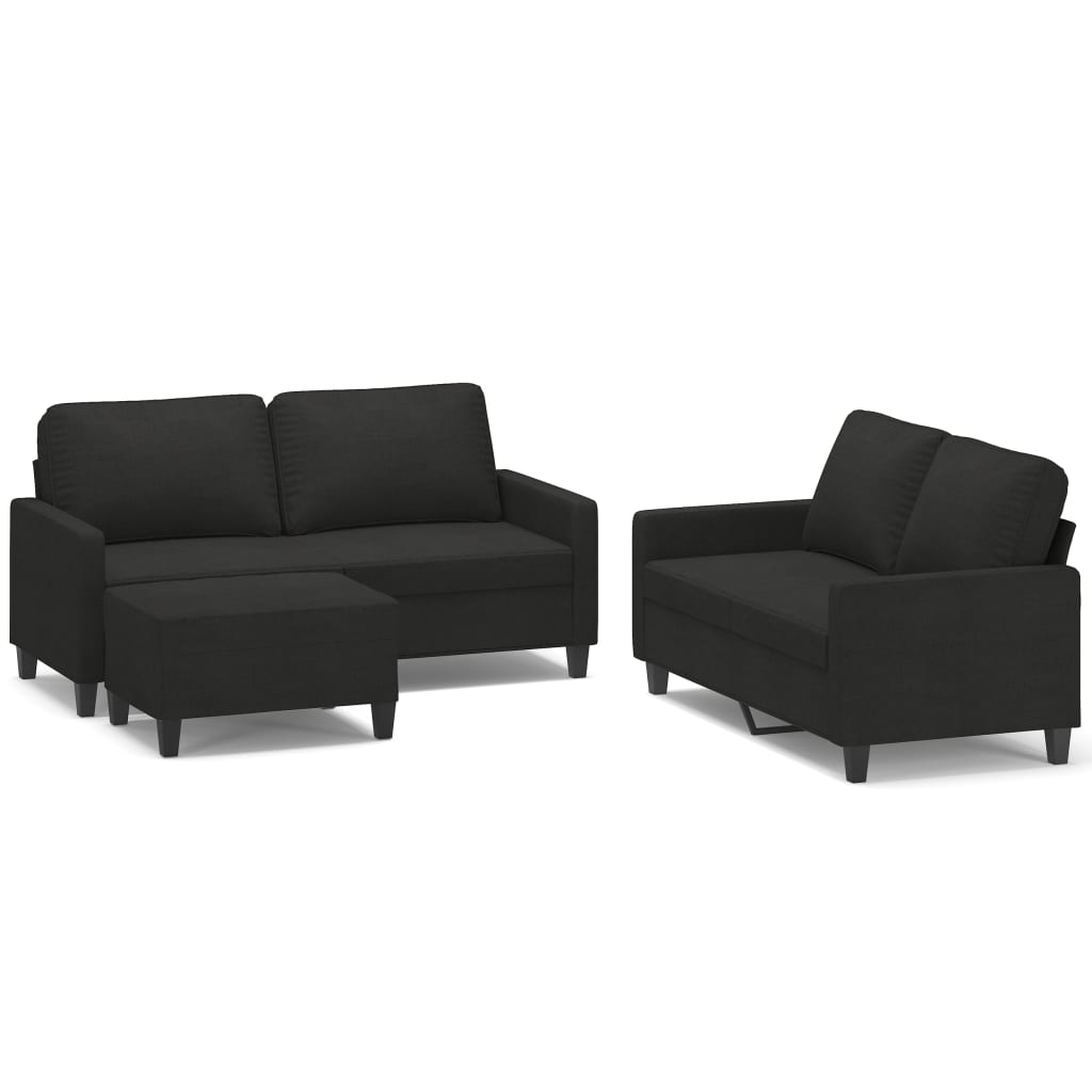 3 Piece Sofa Set with Cushions Black Fabric