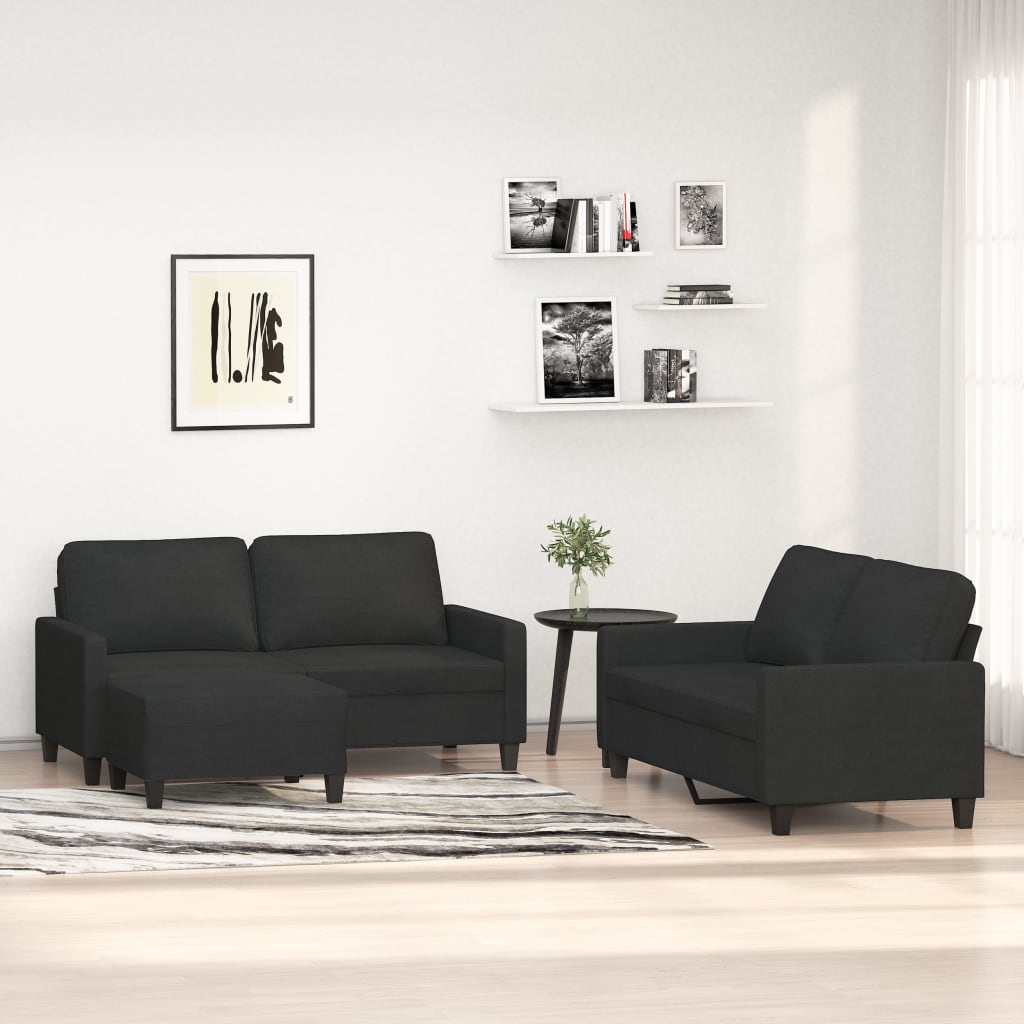 3 Piece Sofa Set with Cushions Black Fabric