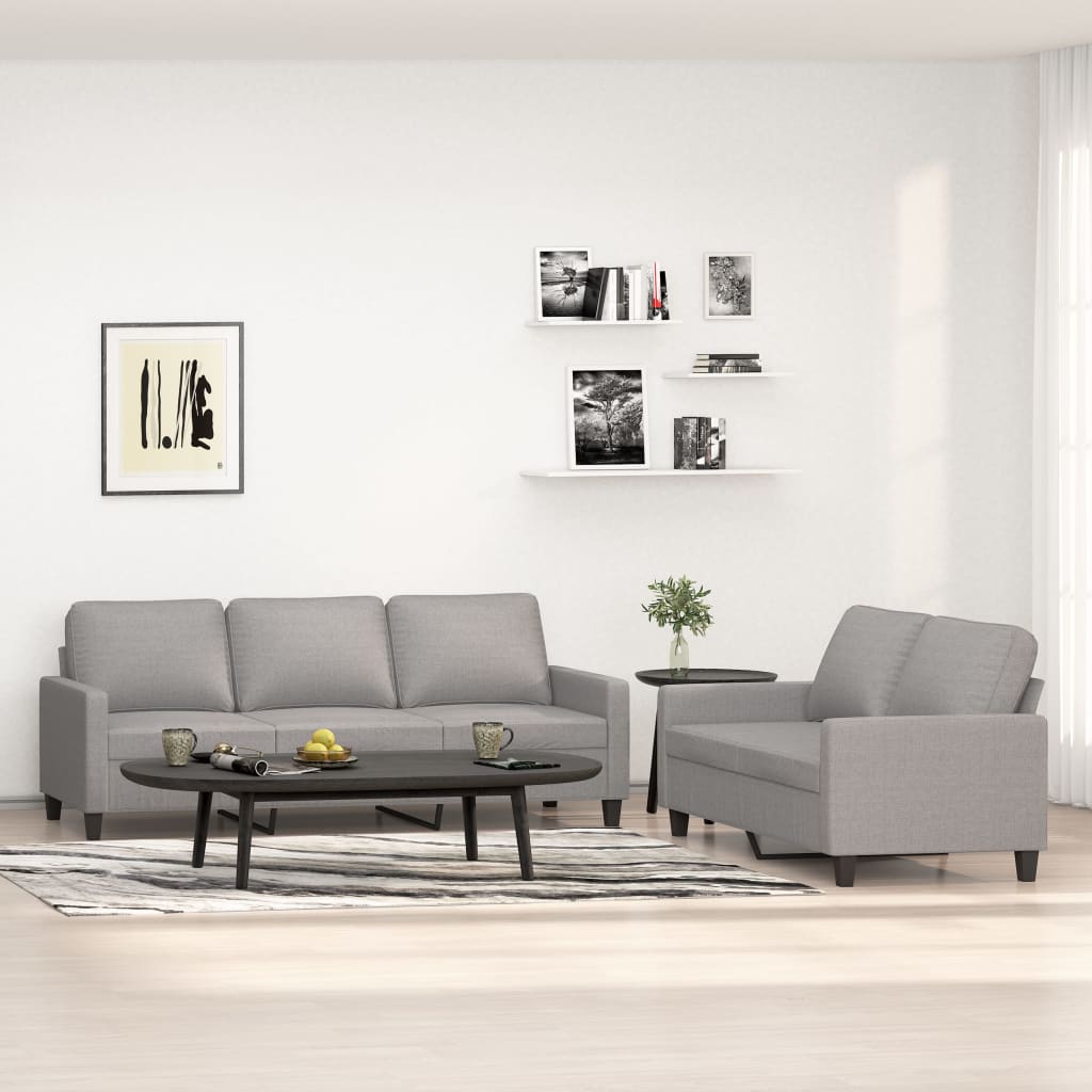2 Piece Sofa Set with Cushions Light Grey Fabric