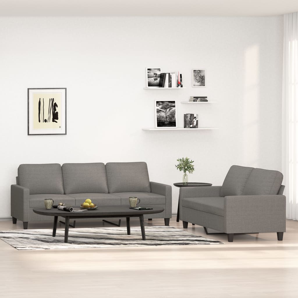 2 Piece Sofa Set with Cushions Dark Grey Fabric