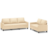 2 Piece Sofa Set with Cushions Cream Fabric - Front View