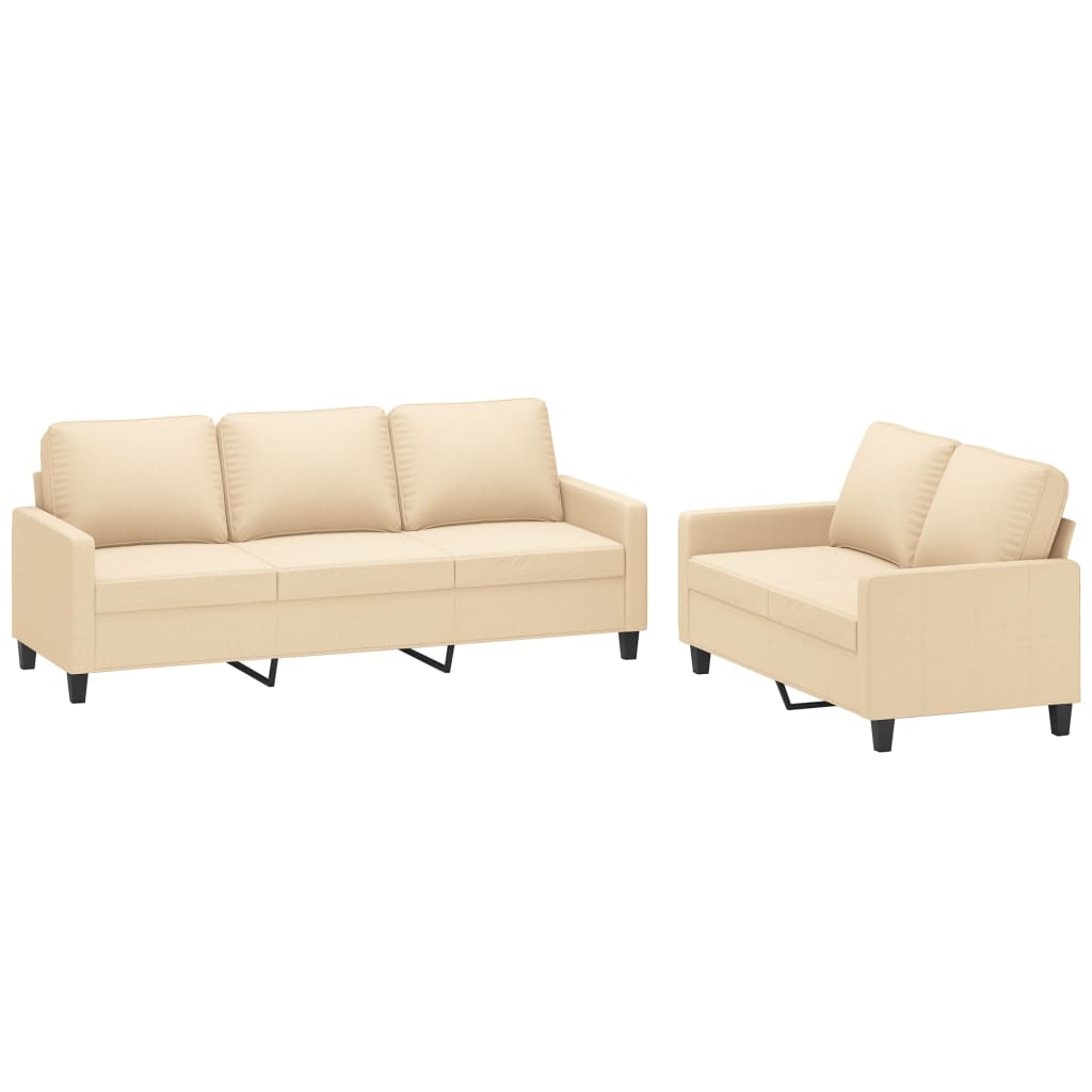 2 Piece Sofa Set with Cushions Cream Fabric