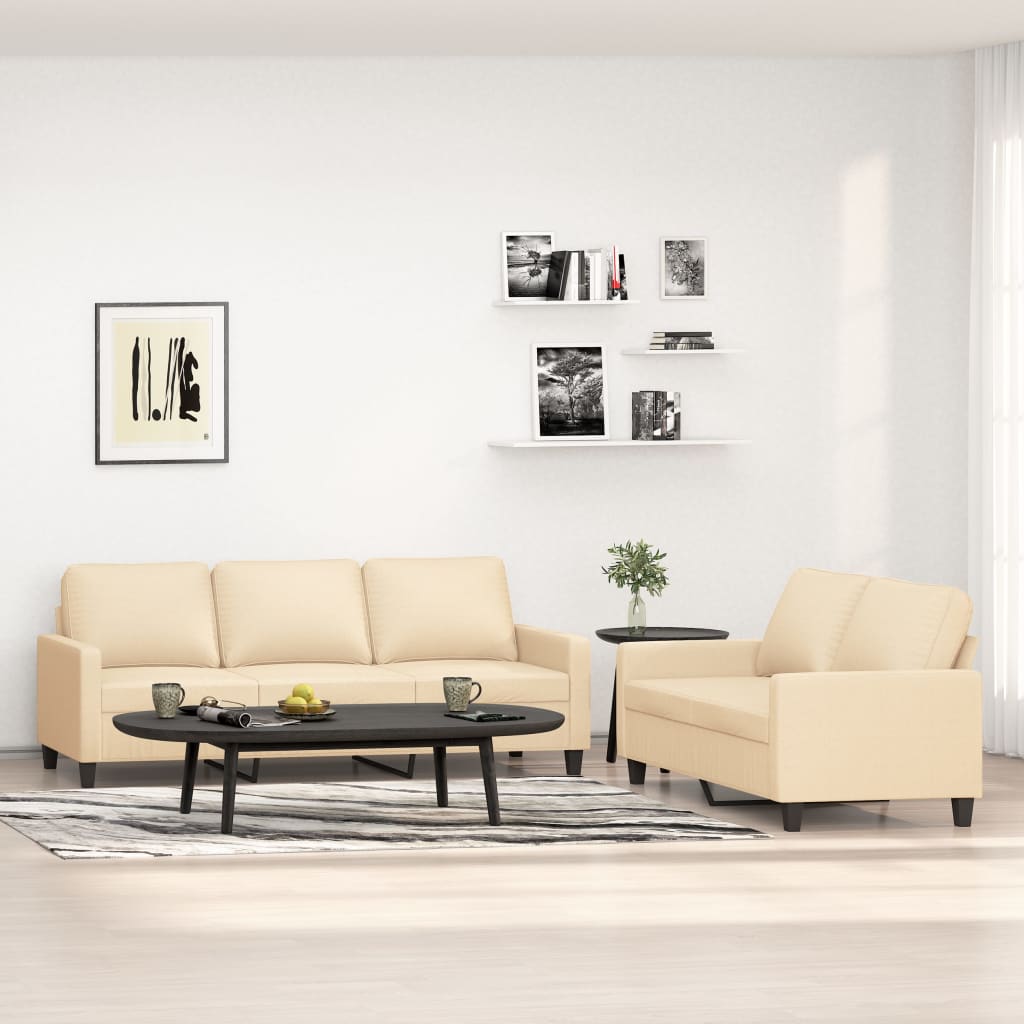 2 Piece Sofa Set with Cushions Cream Fabric