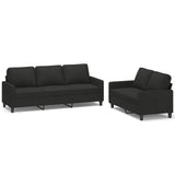 2 Piece Sofa Set with Cushions Black Fabric - Front View