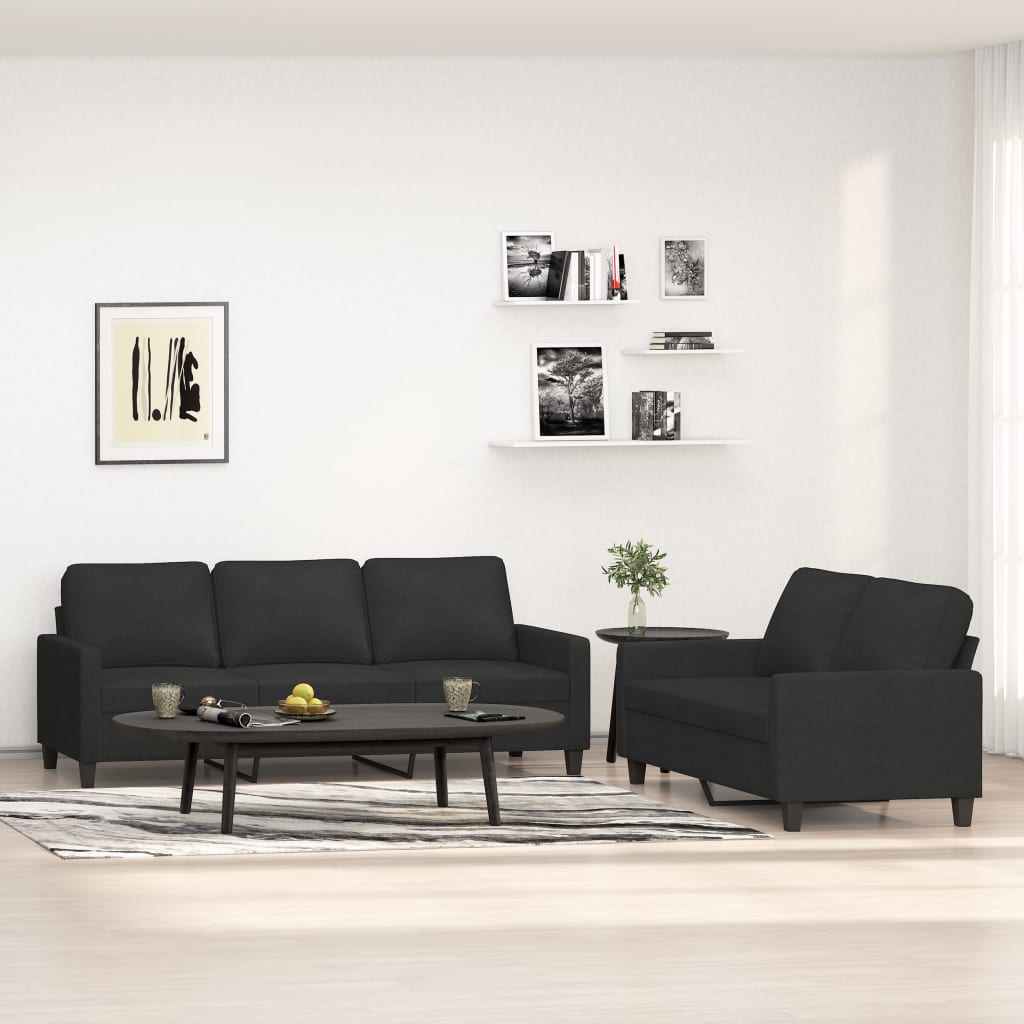 2 Piece Sofa Set with Cushions Black Fabric