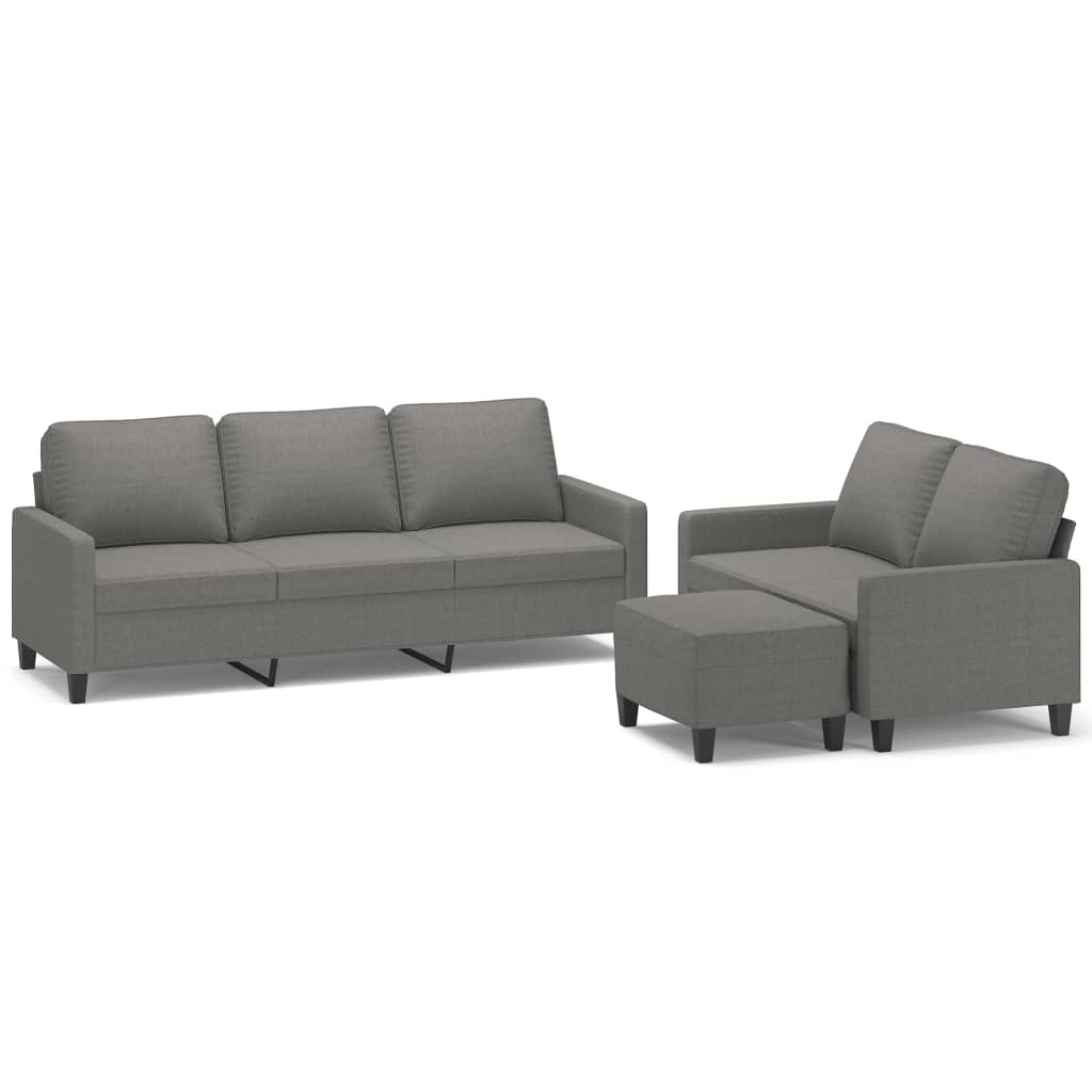 3 Piece Sofa Set with Cushions Dark Grey Fabric