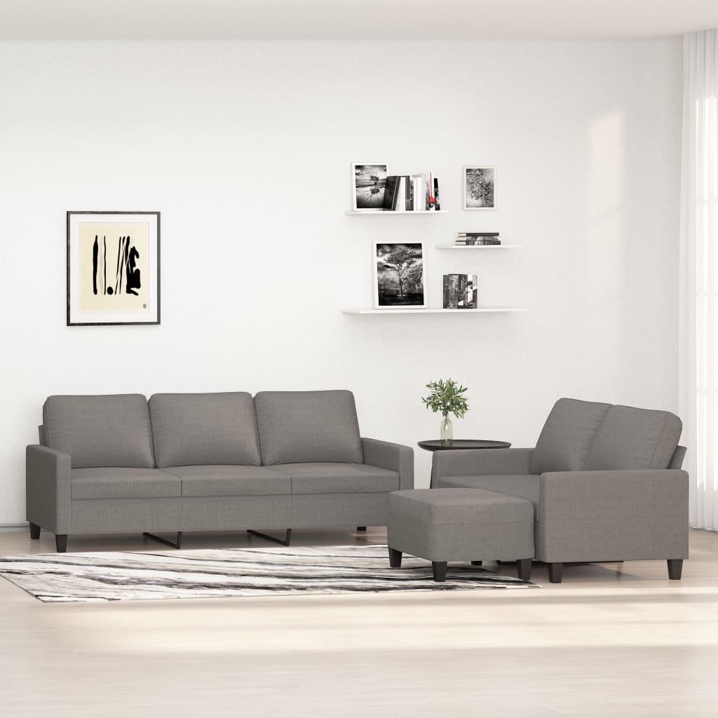 3 Piece Sofa Set with Cushions Dark Grey Fabric