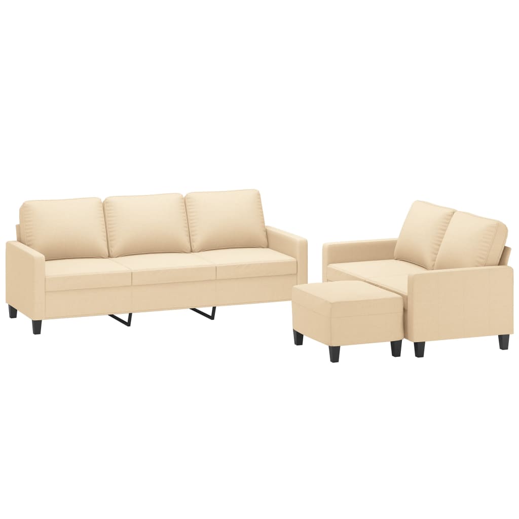 3 Piece Sofa Set with Cushions Cream Fabric