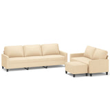 3 Piece Sofa Set with Cushions Cream Fabric - Front View