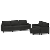 3 Piece Sofa Set with Cushions Black Fabric - Front View