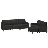 3 Piece Sofa Set with Cushions Black Fabric - Side View