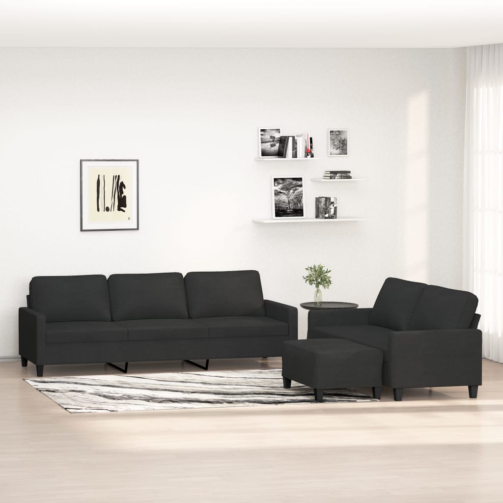 3 Piece Sofa Set with Cushions Black Fabric