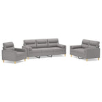 3 Piece Sofa Set with Throw Pillows and Cushions Light Grey Fabric