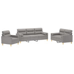 3 Piece Sofa Set with Throw Pillows and Cushions Light Grey Fabric