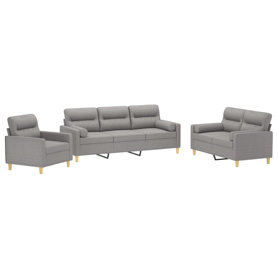 3 Piece Sofa Set with Throw Pillows and Cushions Light Grey Fabric