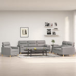 3 Piece Sofa Set with Throw Pillows and Cushions Light Grey Fabric