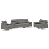 3 Piece Sofa Set with Throw Pillows&Cushions Dark Grey Fabric - Front View