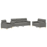 3 Piece Sofa Set with Throw Pillows&Cushions Dark Grey Fabric