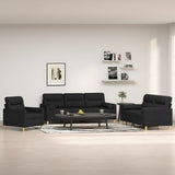 3 Piece Sofa Set with Throw Pillows&Cushions Black Fabric