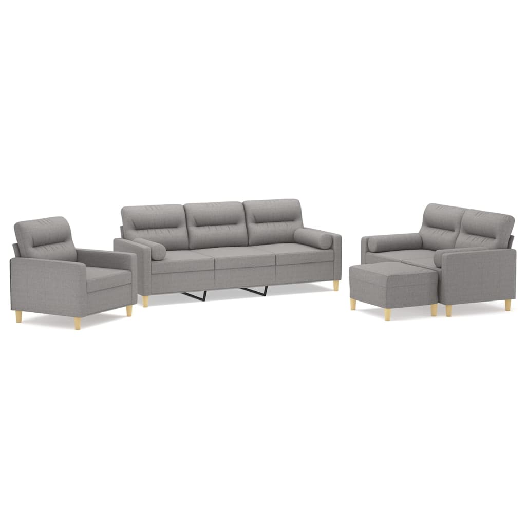 4 Piece Sofa Set with Throw Pillows and Cushions Light Grey Fabric