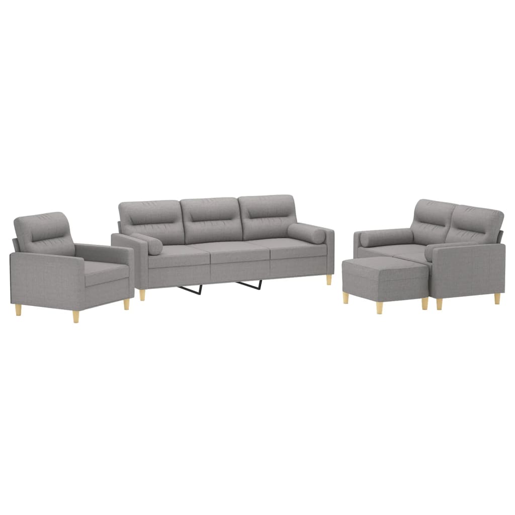 4 Piece Sofa Set with Throw Pillows and Cushions Light Grey Fabric