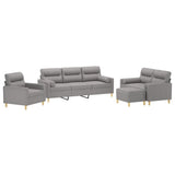 4 Piece Sofa Set with Throw Pillows and Cushions Light Grey Fabric - Side View