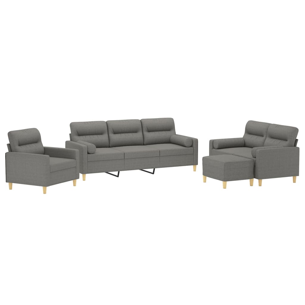 4 Piece Sofa Set with Throw Pillows&Cushions Dark Grey Fabric