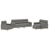 4 Piece Sofa Set with Throw Pillows&Cushions Dark Grey Fabric - Side View