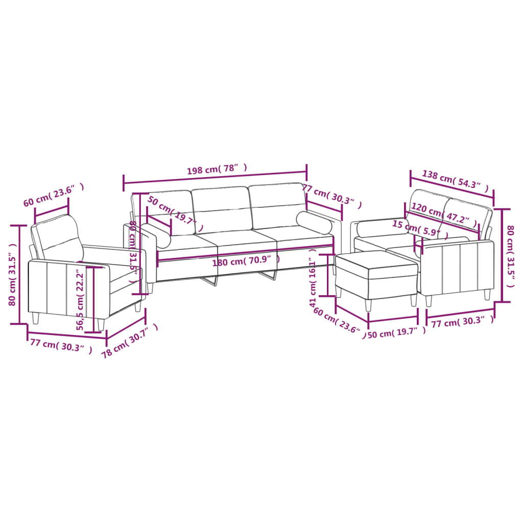 4 Piece Sofa Set with Throw Pillows&Cushions Dark Grey Fabric