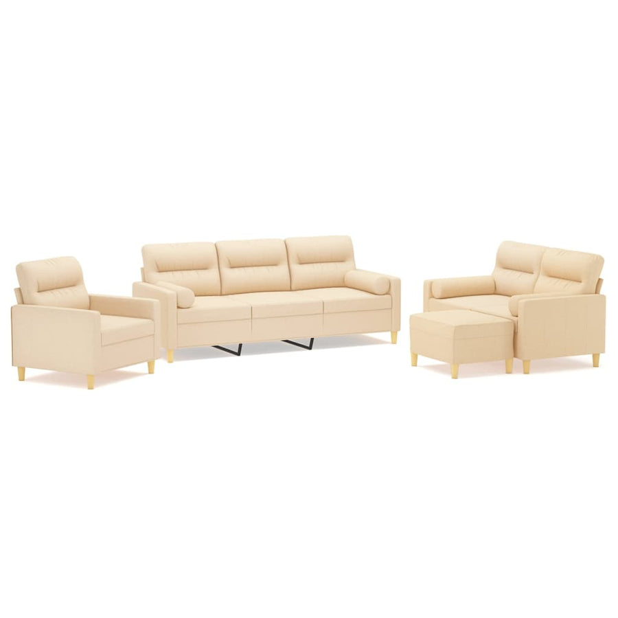 4 Piece Sofa Set with Throw Pillows&Cushions Cream Fabric
