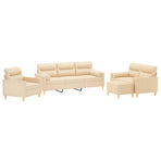 4 Piece Sofa Set with Throw Pillows&Cushions Cream Fabric