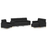 4 Piece Sofa Set with Throw Pillows&Cushions Black Fabric - Front View