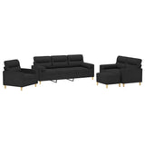 4 Piece Sofa Set with Throw Pillows&Cushions Black Fabric