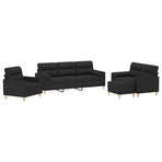 4 Piece Sofa Set with Throw Pillows&Cushions Black Fabric