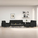 4 Piece Sofa Set with Throw Pillows&Cushions Black Fabric