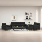 4 Piece Sofa Set with Throw Pillows&Cushions Black Fabric