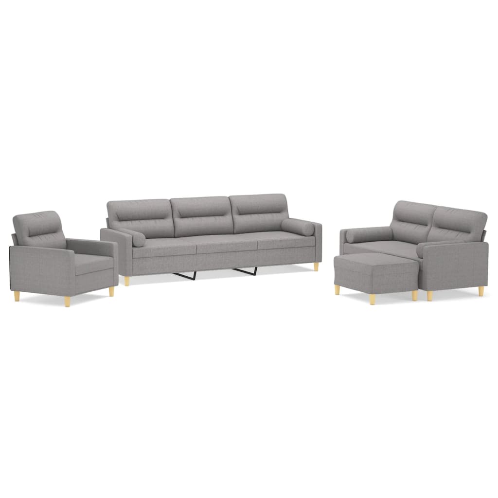 4 Piece Sofa Set with Throw Pillows&Cushions Light Grey Fabric