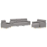 4 Piece Sofa Set with Throw Pillows&Cushions Light Grey Fabric