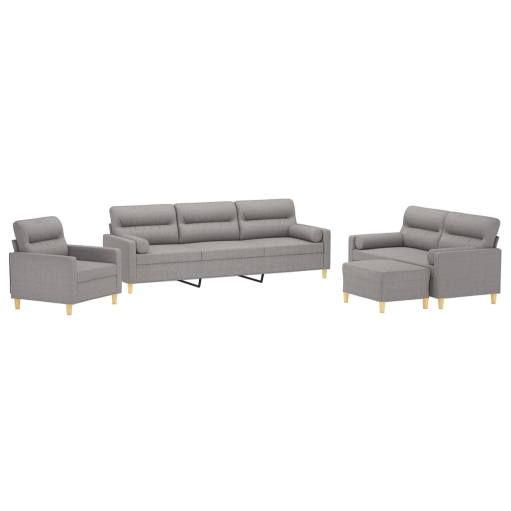 4 Piece Sofa Set with Throw Pillows&Cushions Light Grey Fabric