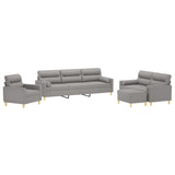 4 Piece Sofa Set with Throw Pillows&Cushions Light Grey Fabric