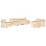 4 Piece Sofa Set with Throw Pillows&Cushions Cream Fabric
