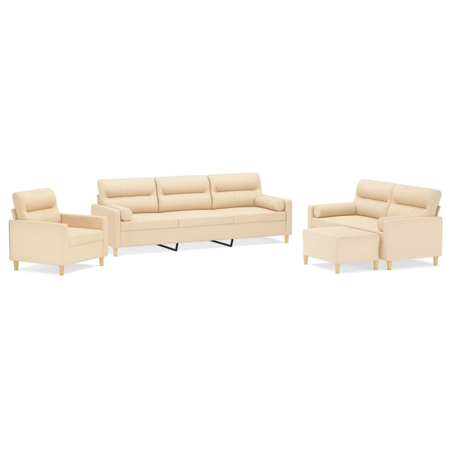 4 Piece Sofa Set with Throw Pillows&Cushions Cream Fabric