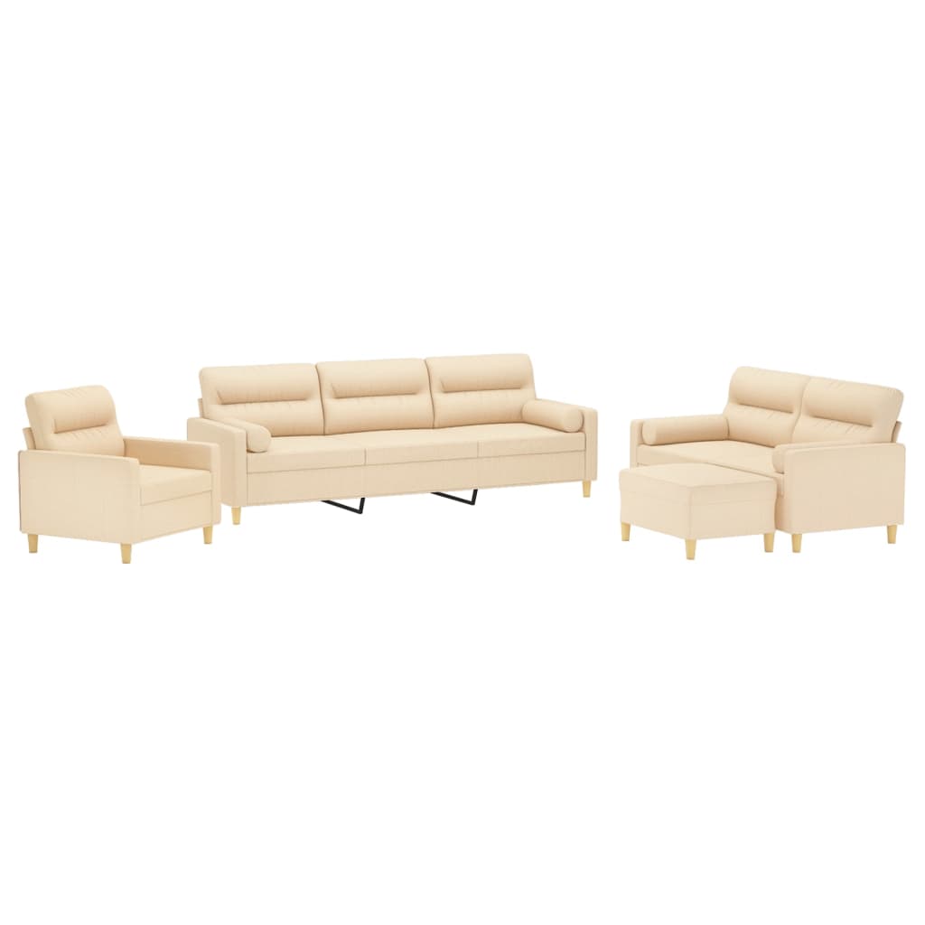 4 Piece Sofa Set with Throw Pillows&Cushions Cream Fabric