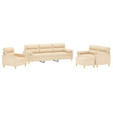 4 Piece Sofa Set with Throw Pillows&Cushions Cream Fabric