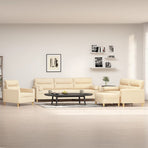 4 Piece Sofa Set with Throw Pillows&Cushions Cream Fabric