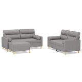 3 Piece Sofa Set with Throw Pillows&Cushions Light Grey Fabric