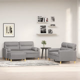 3 Piece Sofa Set with Throw Pillows&Cushions Light Grey Fabric
